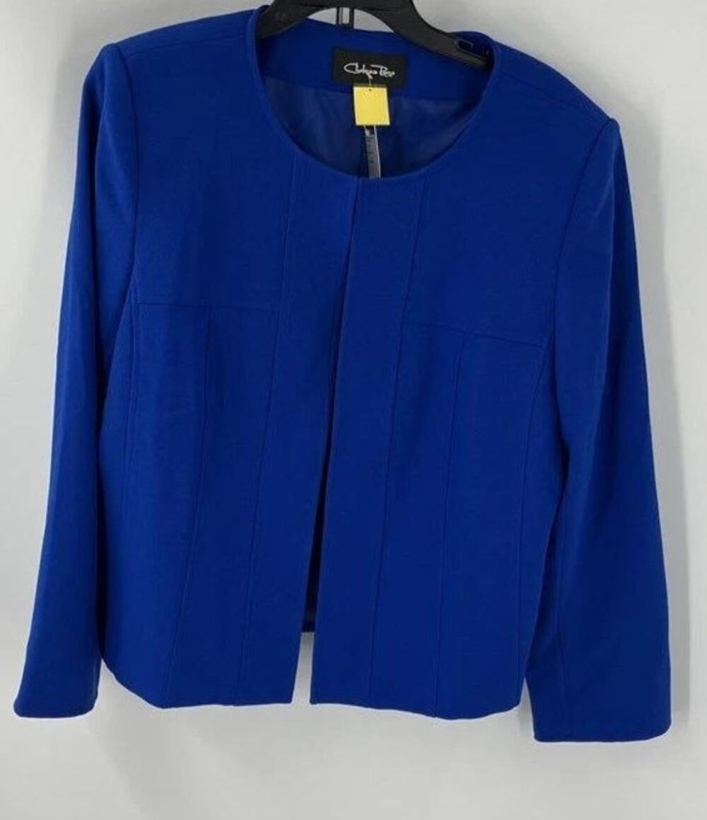 NWT Chelsea Rose Womens Royal Blue Open Front Long Sleeve Outdoor Jacket Size 18